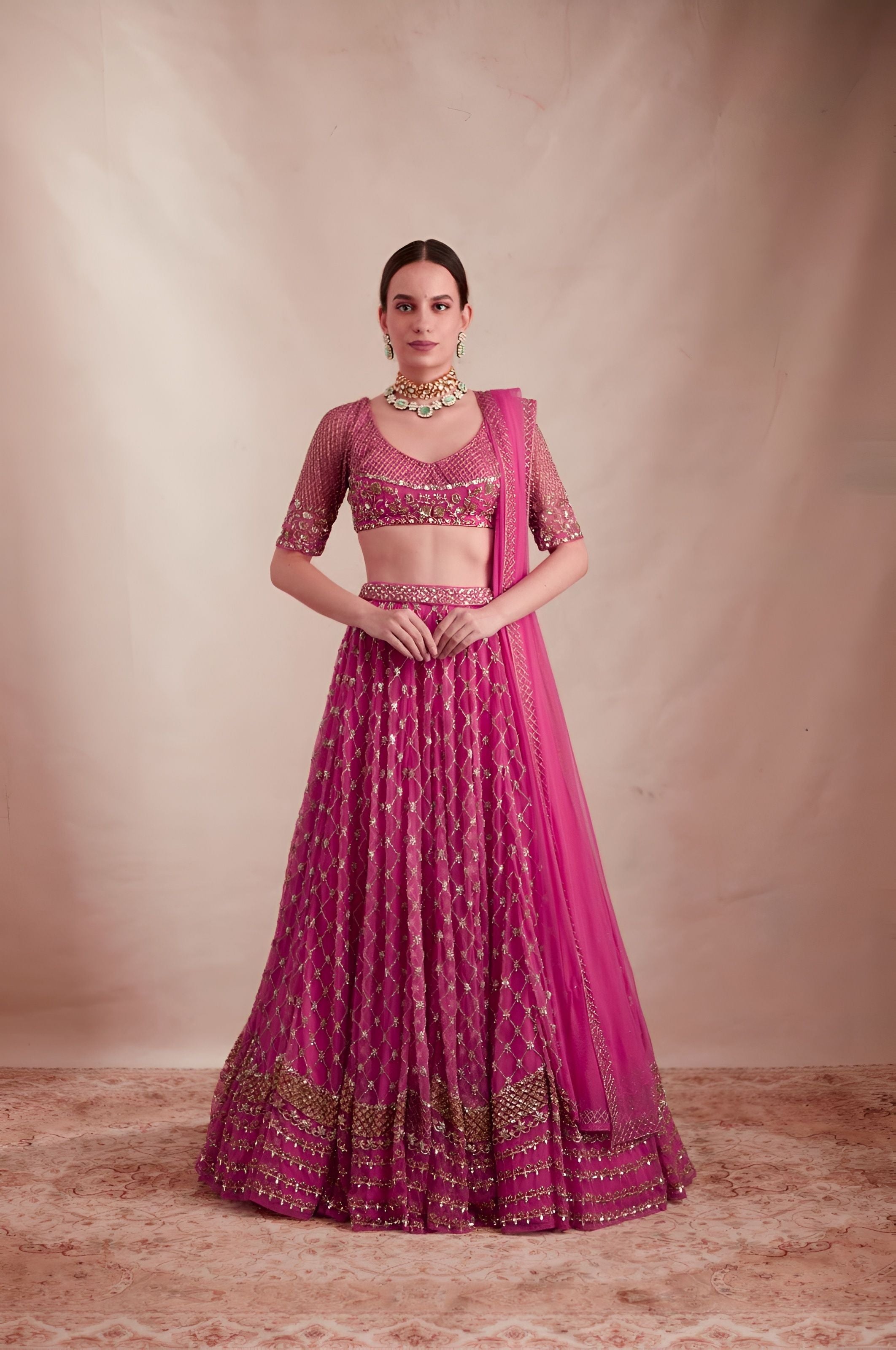 Aastha fashion pink Georgette lehanga blouse fabric embroidery work