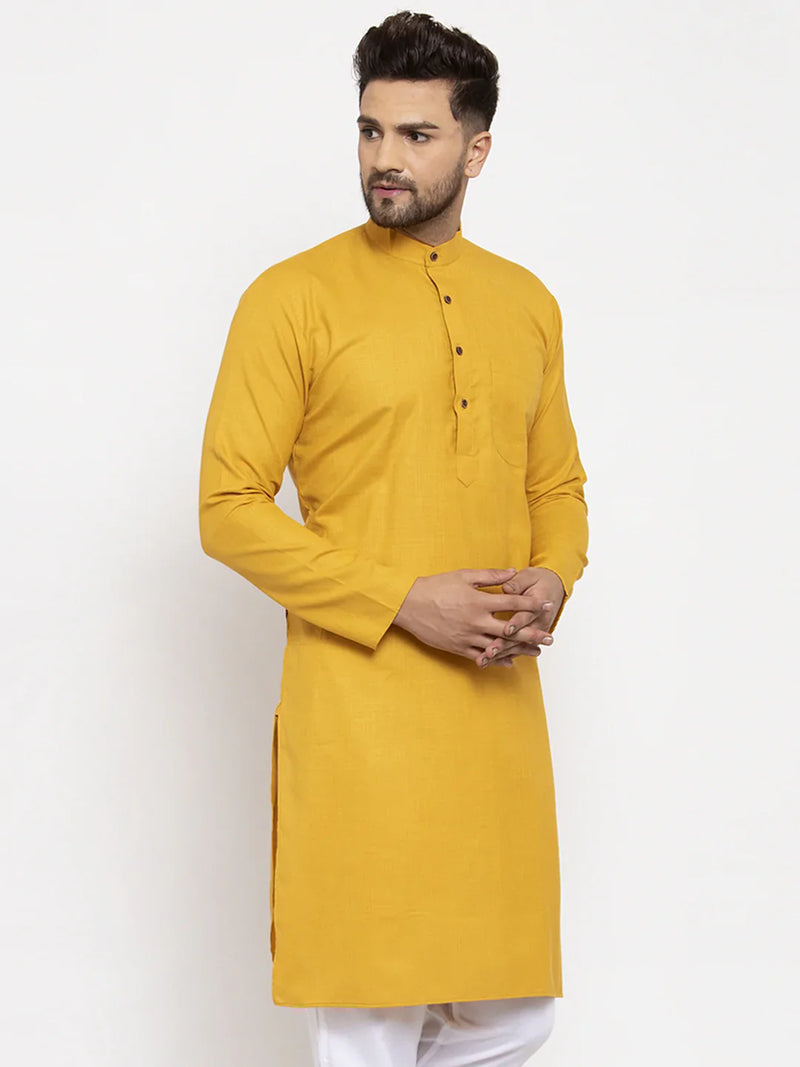 Yellow & White Solid Kurta Only ( KO 532 Yellow )