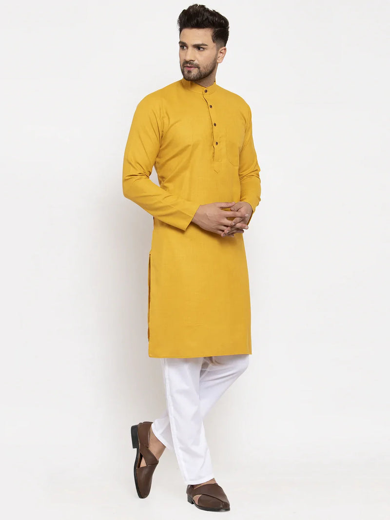 Yellow & White Solid Kurta Only ( KO 532 Yellow )