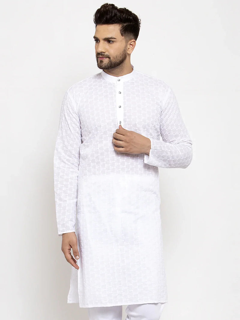 Jompers Men White Chikan Kurta Only ( KO 561 White )