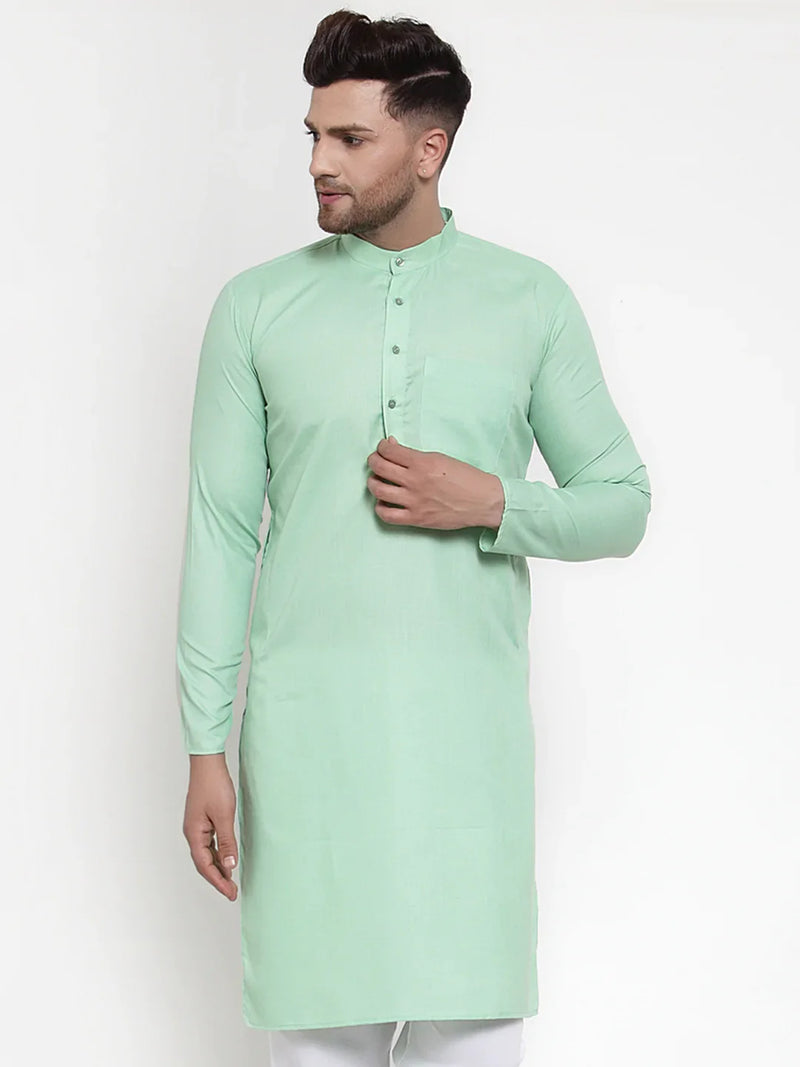 Jompers Men Green & White Solid Kurta Only ( KO 611 Green )