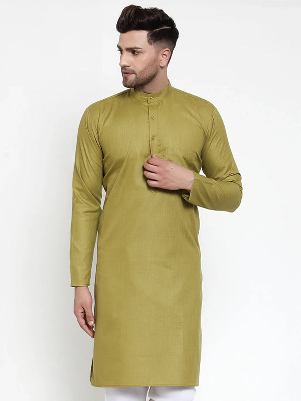 Jompers Men Olive Green & White Solid Kurta Only ( KO 611 Olive )