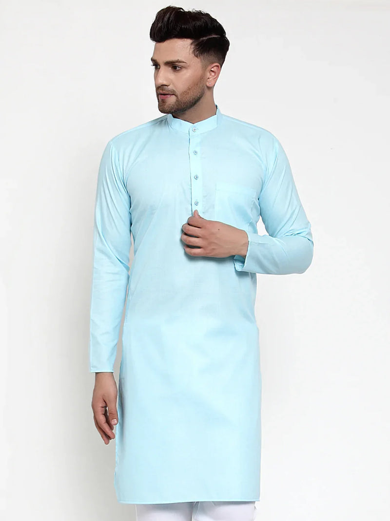 Jompers Men Sky-Blue & White Solid Kurta Only ( KO 611 Sky )