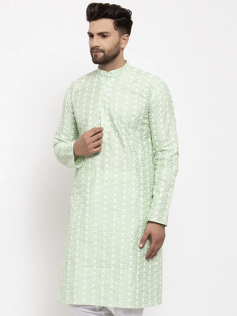 Jompers Men Mint Green Embroidered Kurta Only ( KO 633 Green )