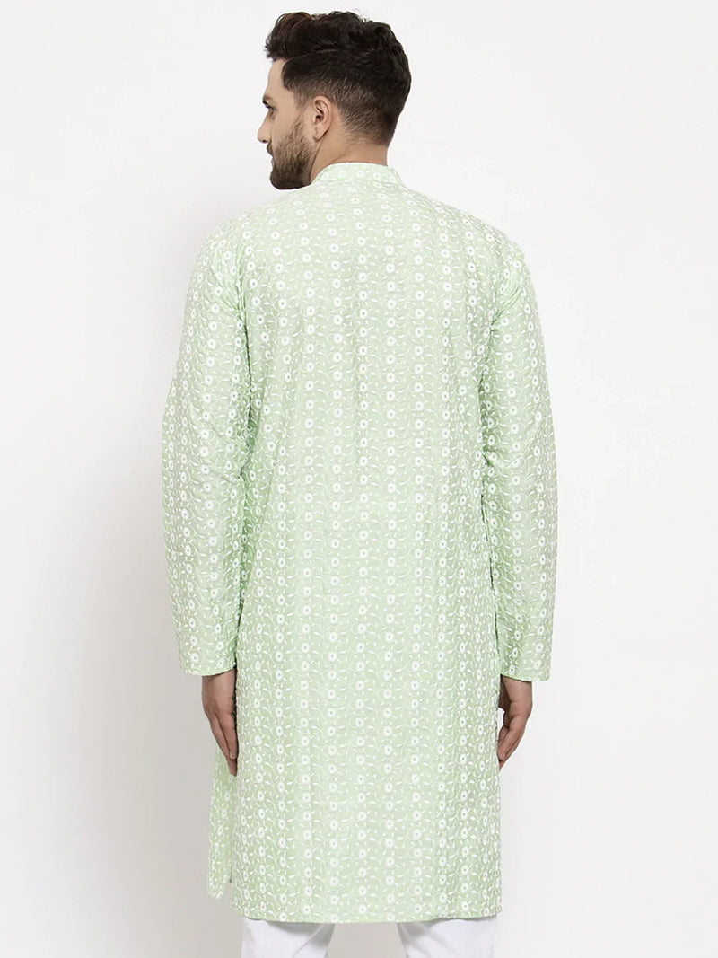 Jompers Men Mint Green Embroidered Kurta Only ( KO 633 Green )