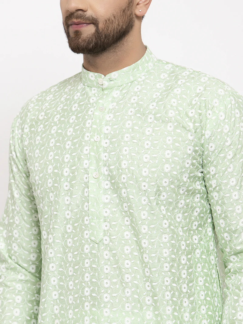 Jompers Men Mint Green Embroidered Kurta Only ( KO 633 Green )