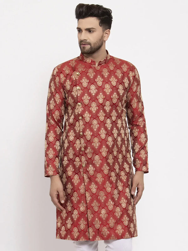 Jompers Men Maroon Jacquard Kurta Only ( KO 634 Maroon )