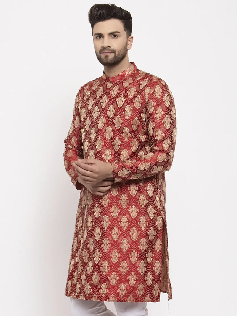 Jompers Men Maroon Jacquard Kurta Only ( KO 634 Maroon )