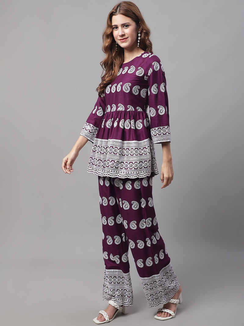 Women Embroidered and Sequin work Co-ords ( JNCS 3001 Purple )