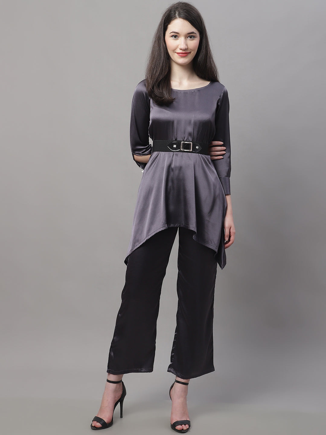 Women stylish Co-ords with belt ( JJNCS 3004 Charcoal )