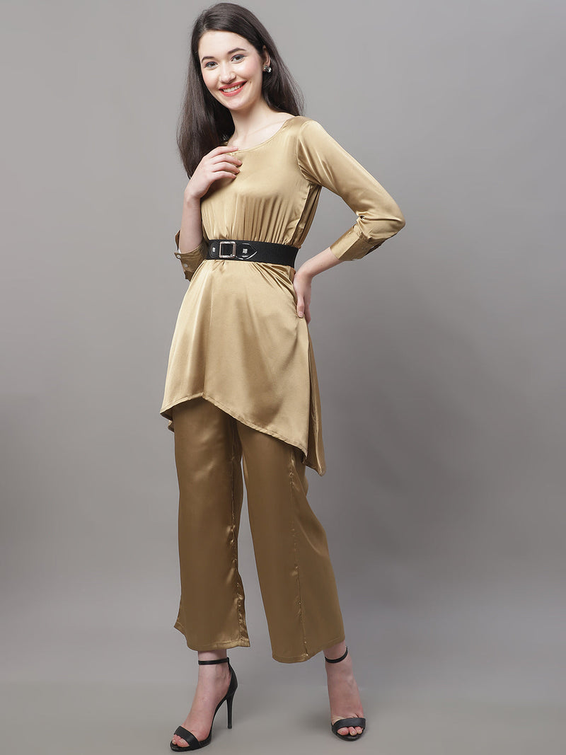 Women stylish Co-ords with belt ( JJNCS 3004 Golden )