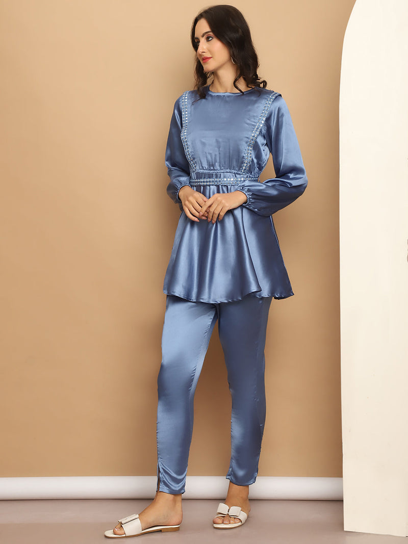 Women's Embroidered A-line Top and Trouser With Belt