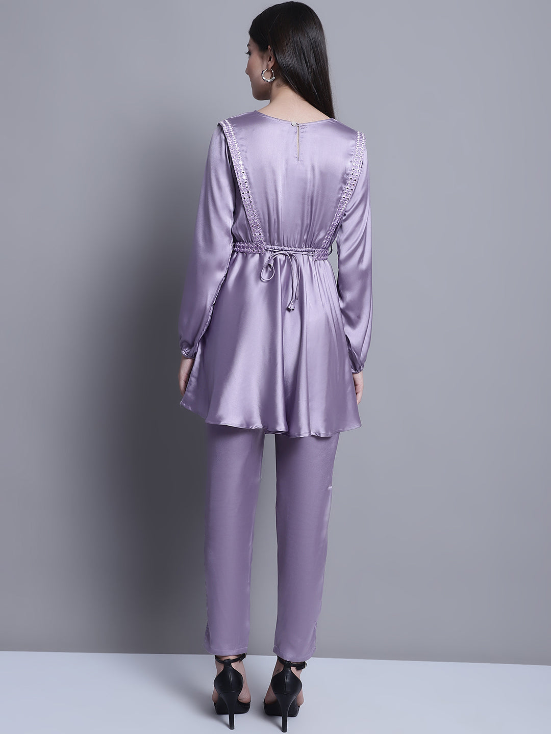 Women's Embroidered A-line Top and Trouser With Belt ( JNCS 3005 Purple )