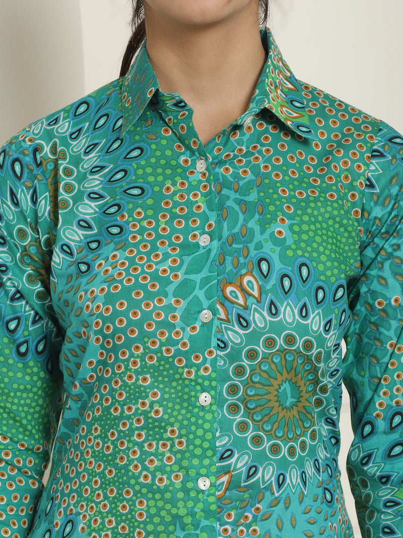 Women's Green Printed Shirt and Trouser Co-ords Set