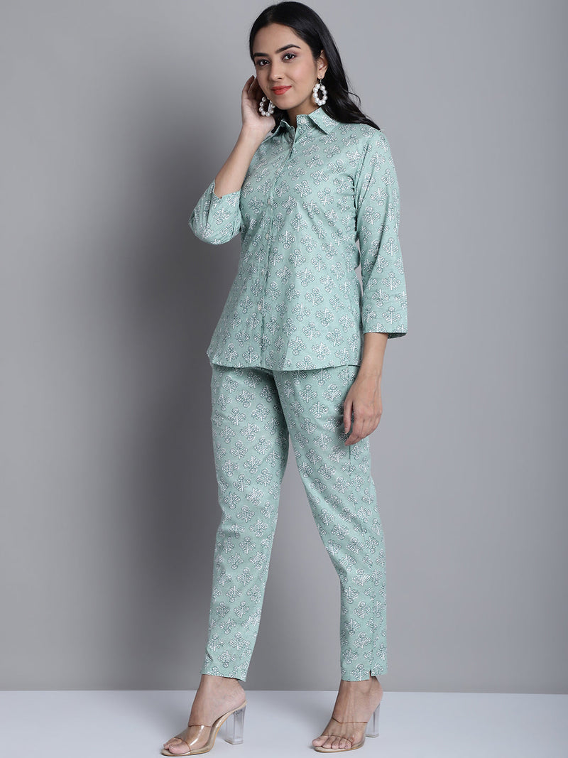 Women's Lime Green Printed Shirt and Trouser Co-ords Set