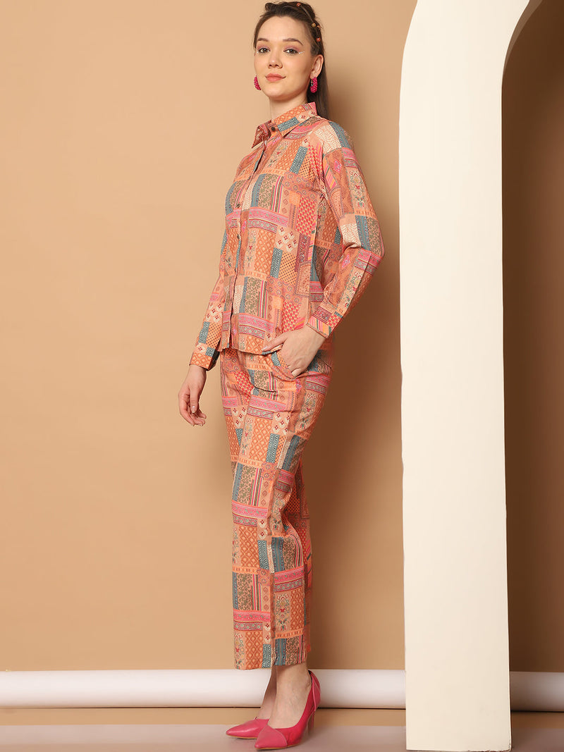 Printed Shirt Collar Shirt With Trouser