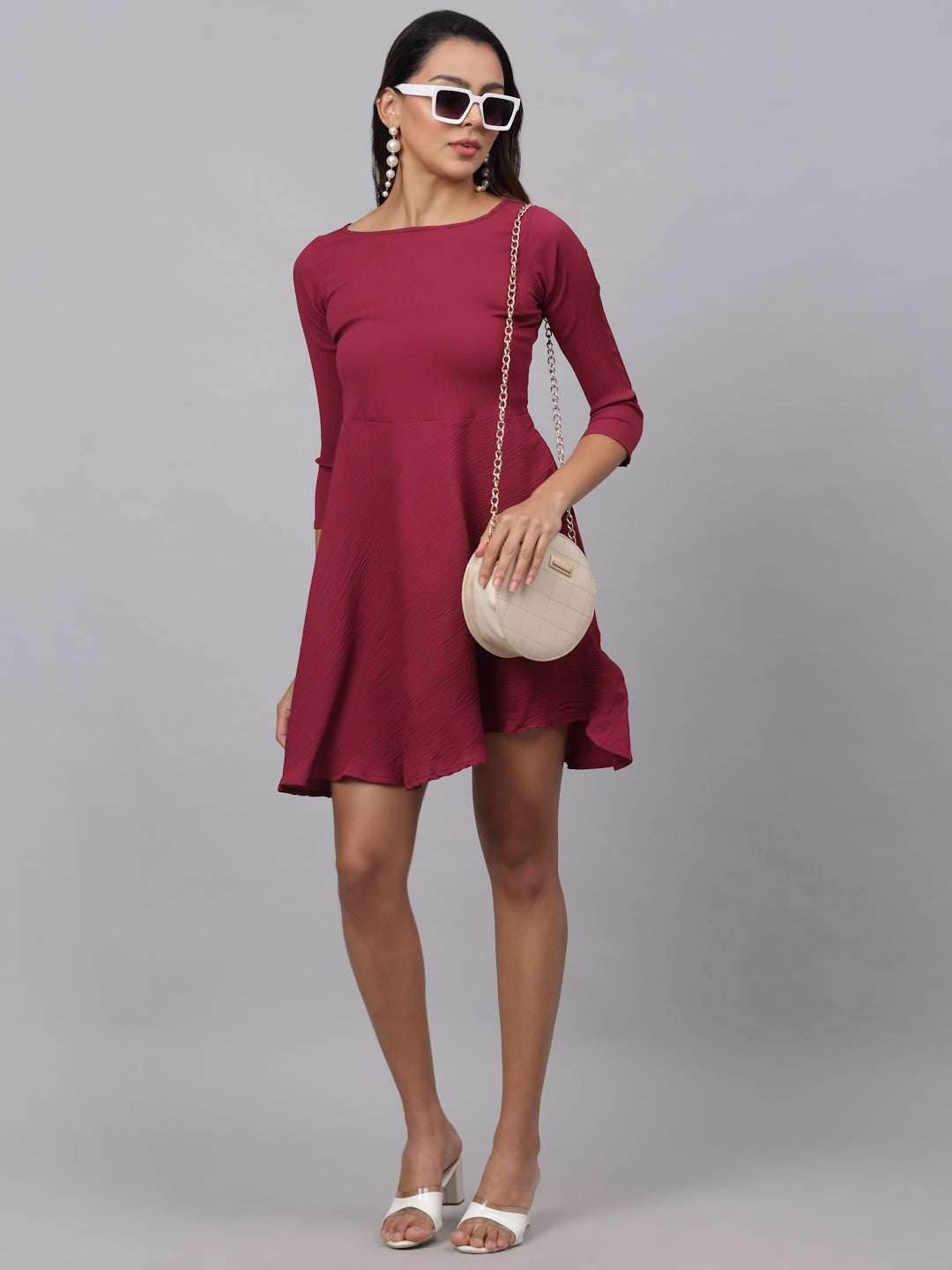 Women Maroon A-Line Dress ( JND 1001Maroon )