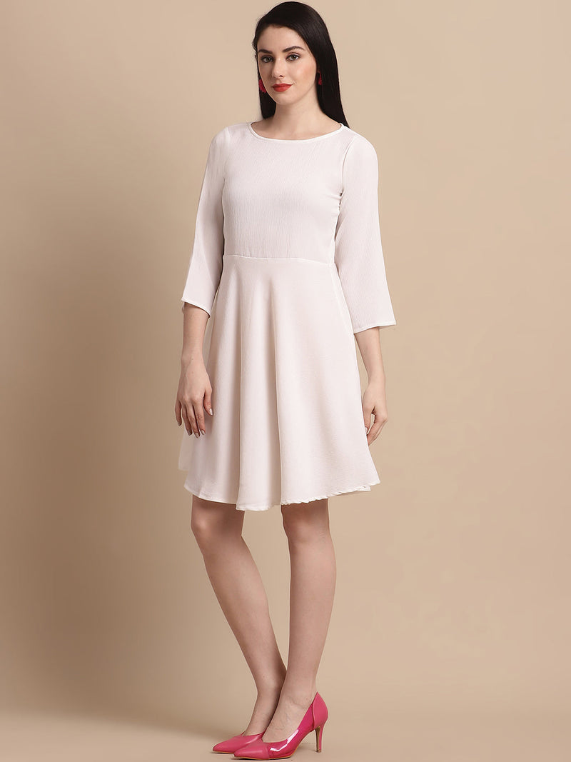 Women White Solid  A-Line Dress