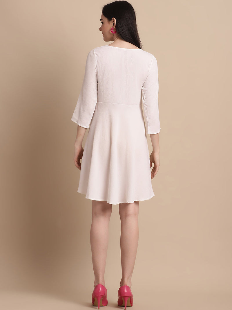 Women White Solid  A-Line Dress