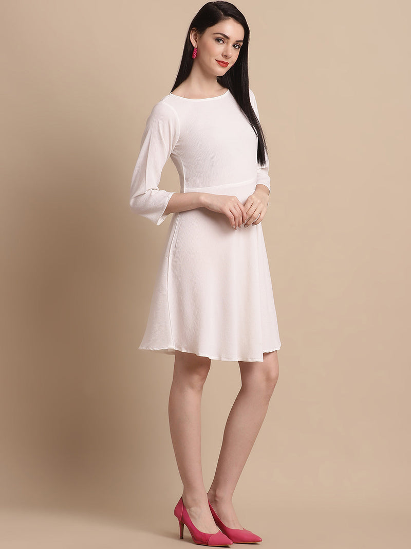 Women White Solid  A-Line Dress