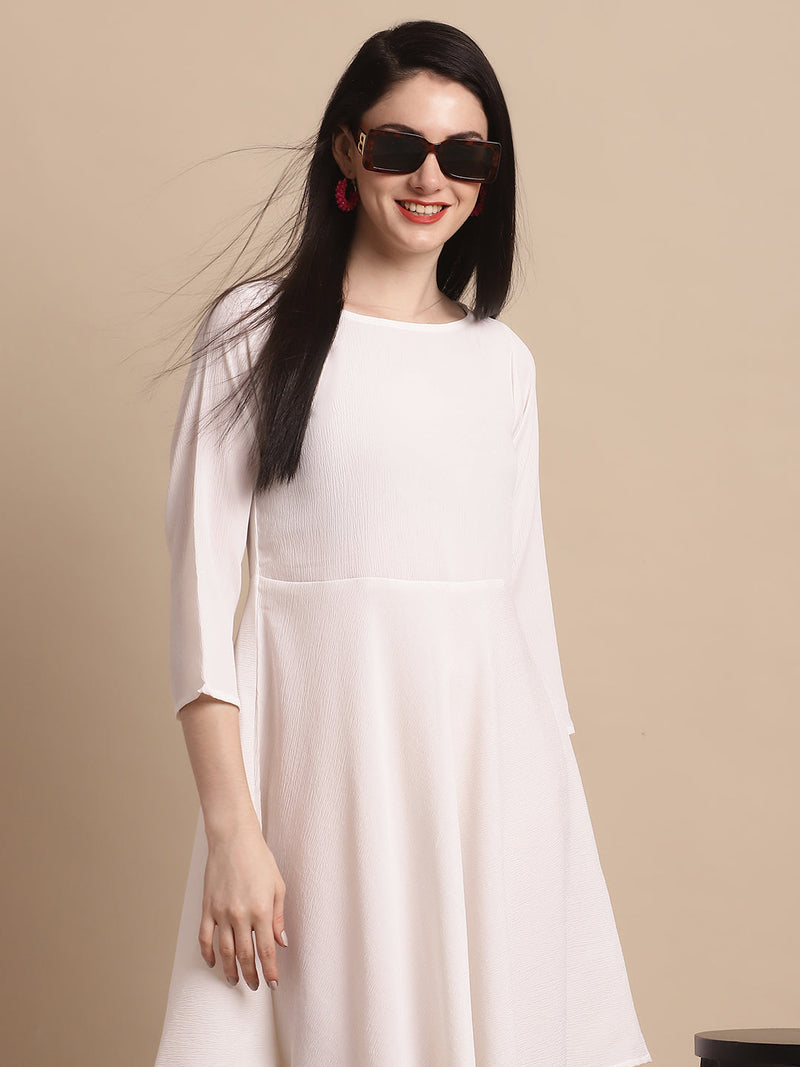 Women White Solid  A-Line Dress