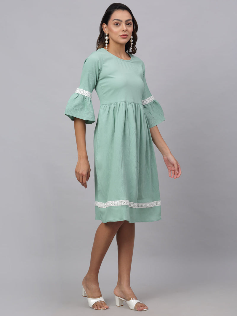 Women Green Solid Fit & Flare Dress ( JND 1002Green )