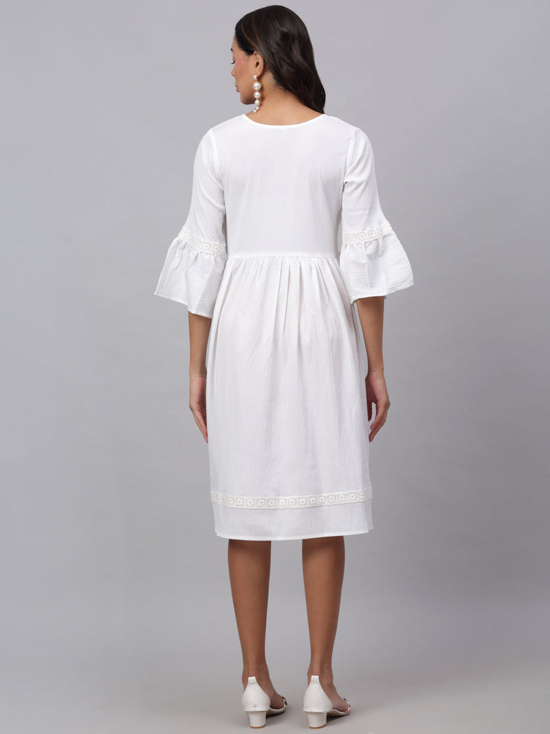 Women White Solid Fit & Flare Dress ( JND 1002White )