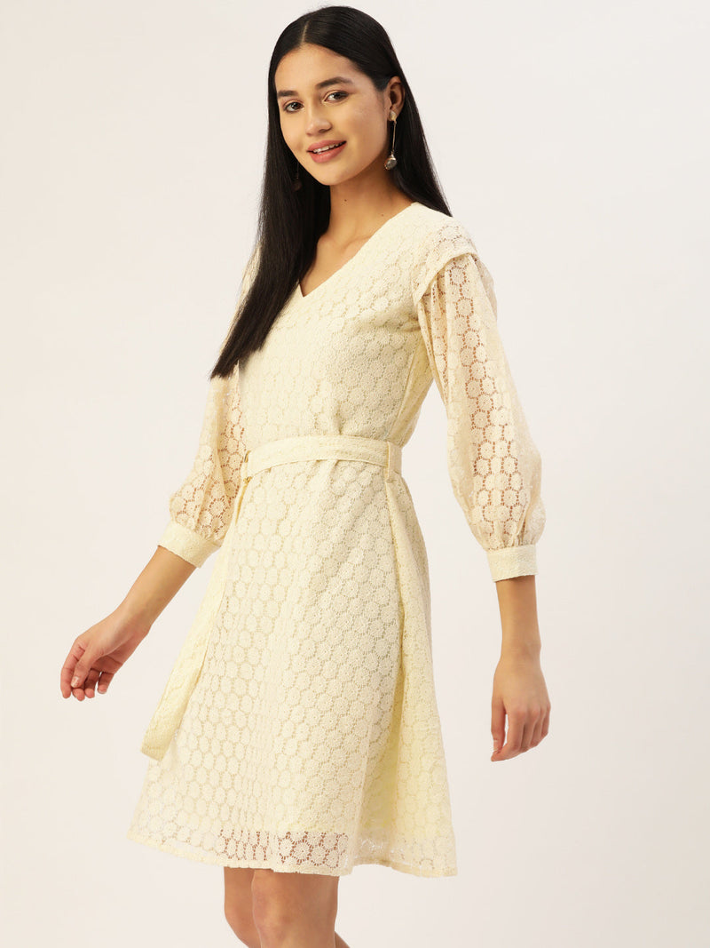 Women Off-White A-Line Cotton Dress ( JND 1011Cream )