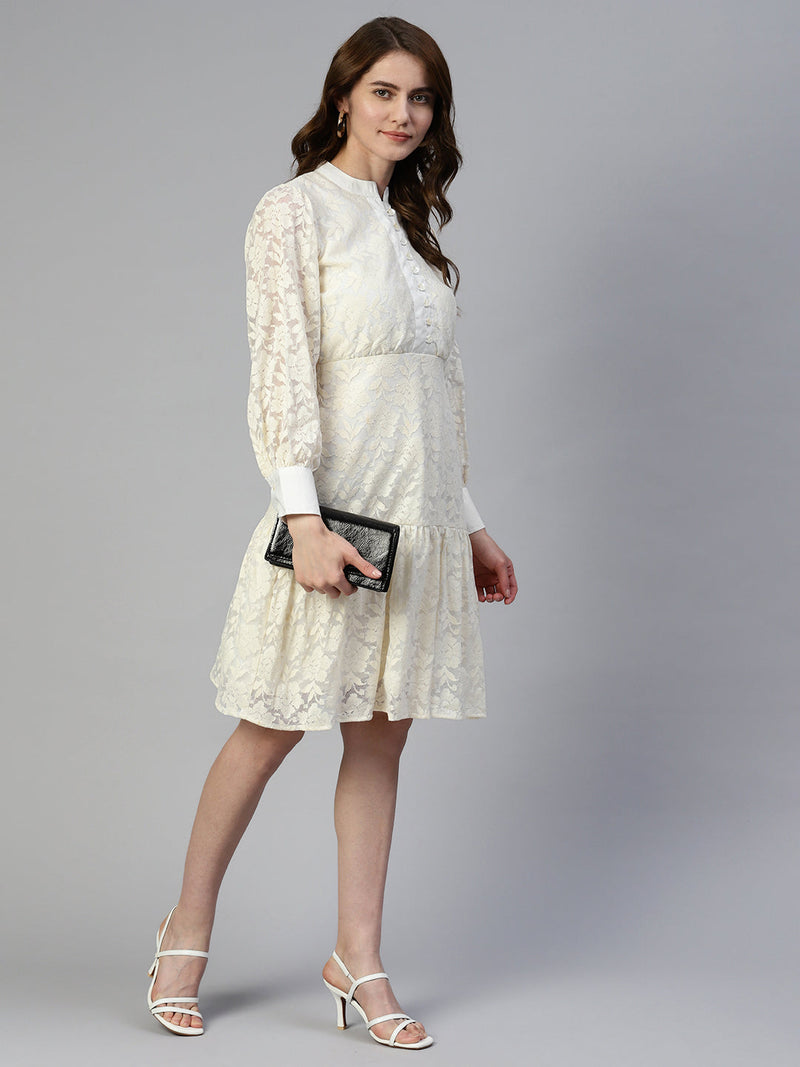 Jainish Cream Net Tiered Dress