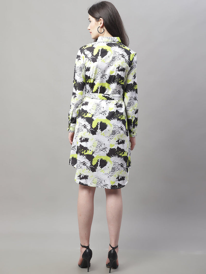 Women White Printed A-Line Dresses With Belt