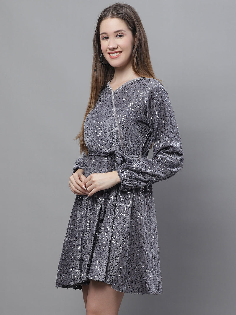 Women's Sequin Velvet A-line dress