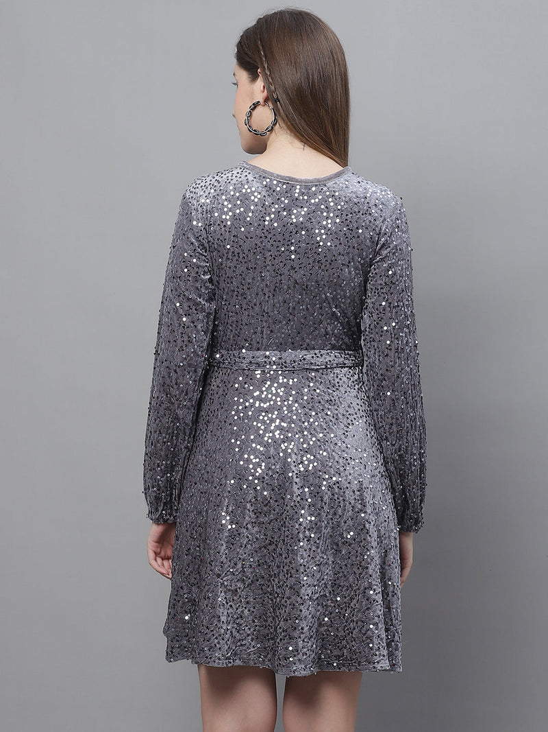 Women's Sequin Velvet A-line dress