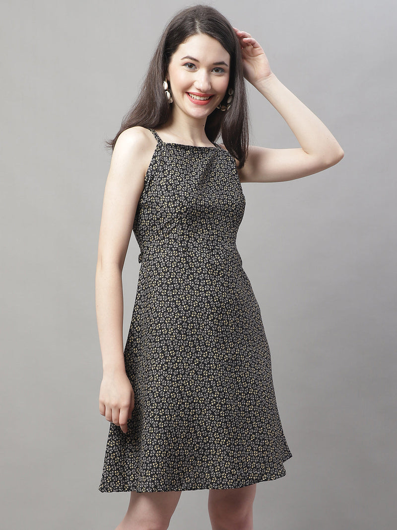 Women Grey Floral Printed A-Line Dresses