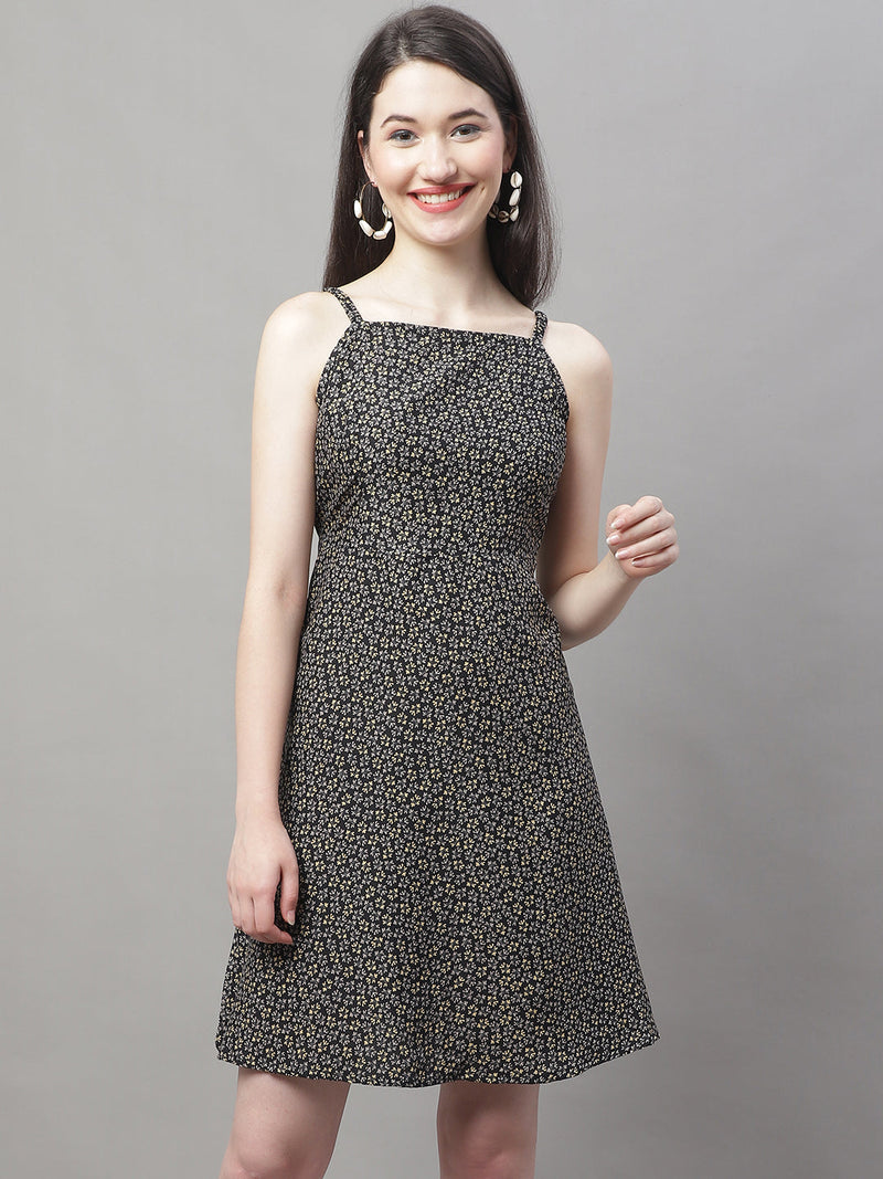 Women Grey Floral Printed A-Line Dresses