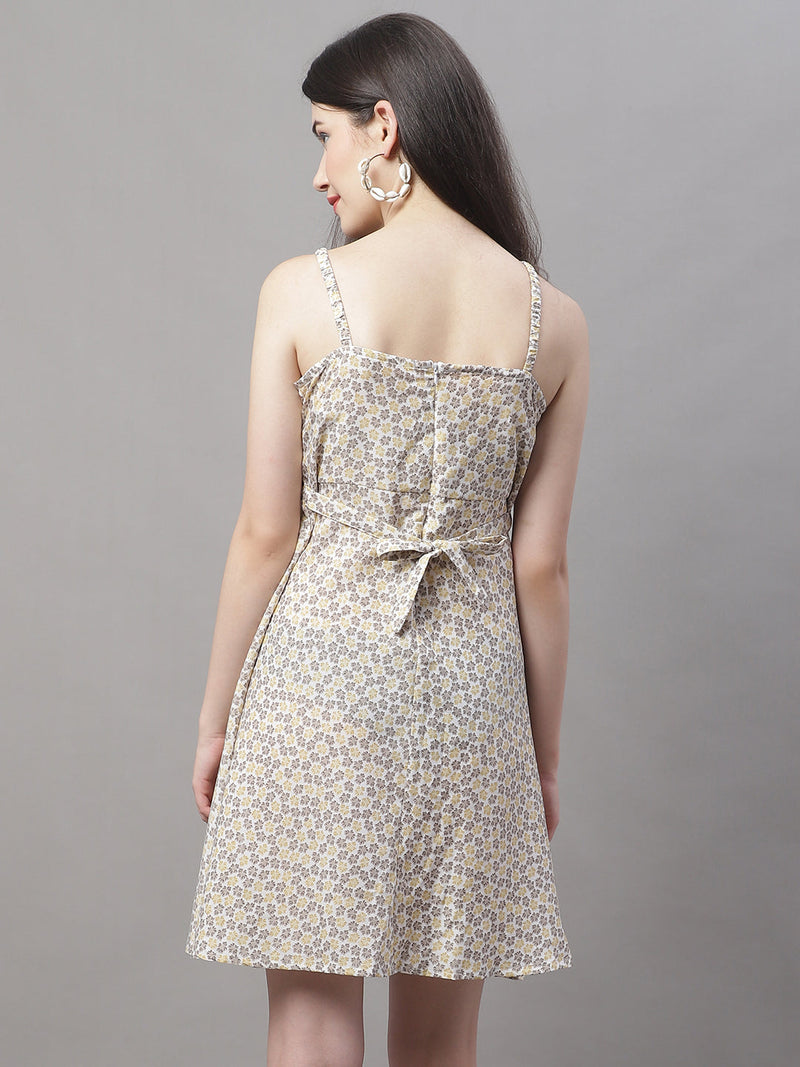 Women Off White Floral Printed A-Line Dresses