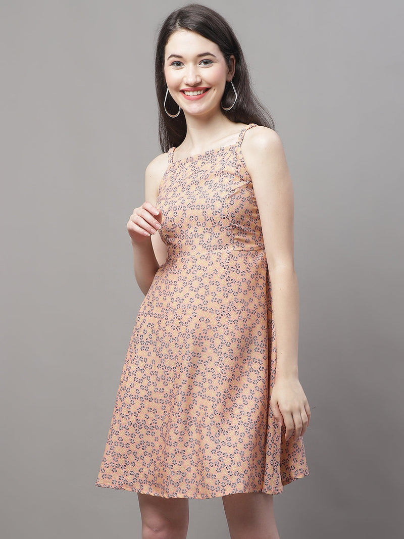 Women Peach Floral Printed A-Line Dresses