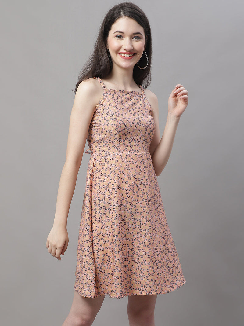 Women Peach Floral Printed A-Line Dresses