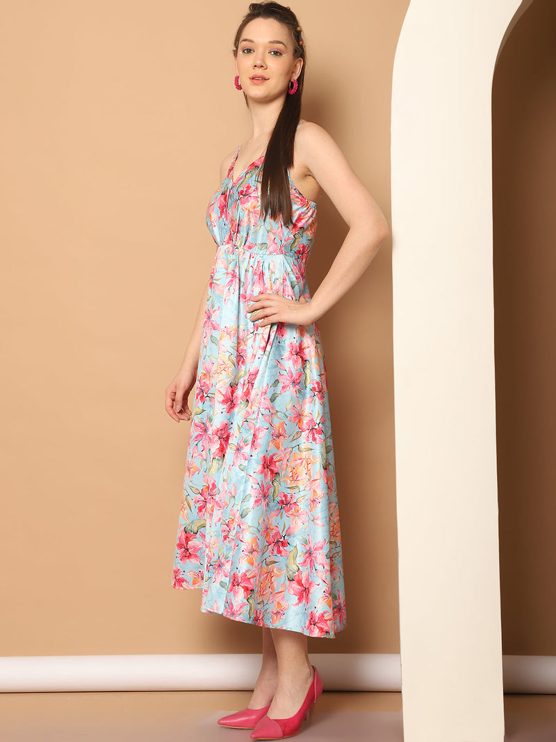 Floral Printed Shoulder Strap Maxi Dress