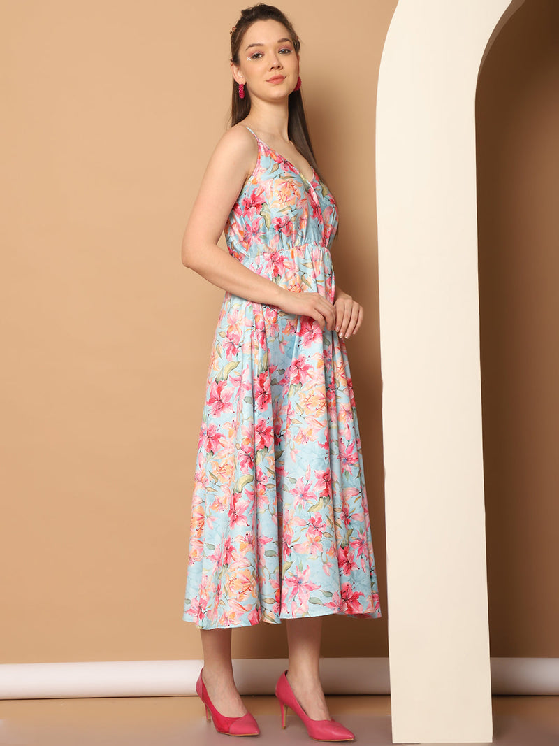 Floral Printed Shoulder Strap Maxi Dress