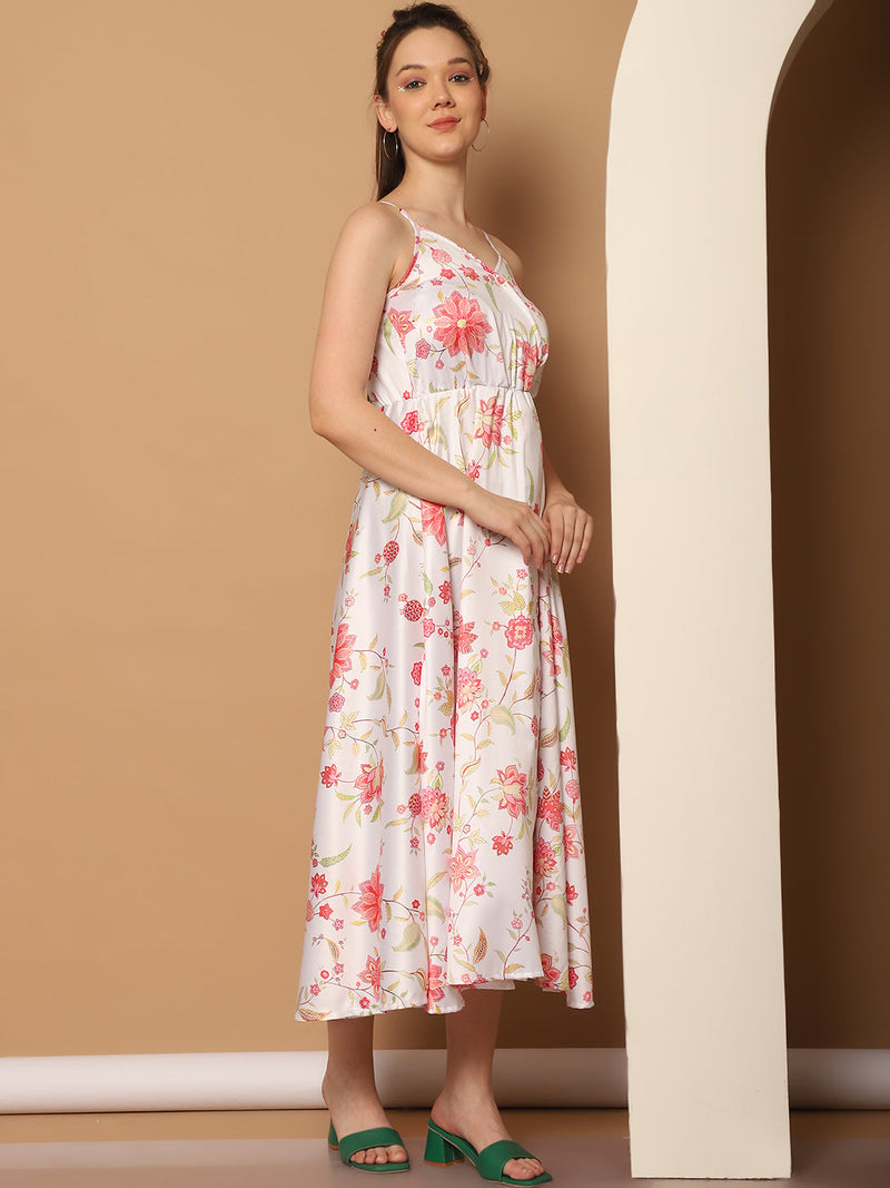 Floral Printed Shoulder Strap Maxi Dress