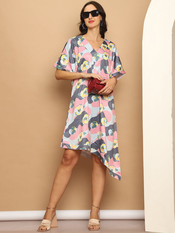 Floral Printed Asymmetric Dress For Women