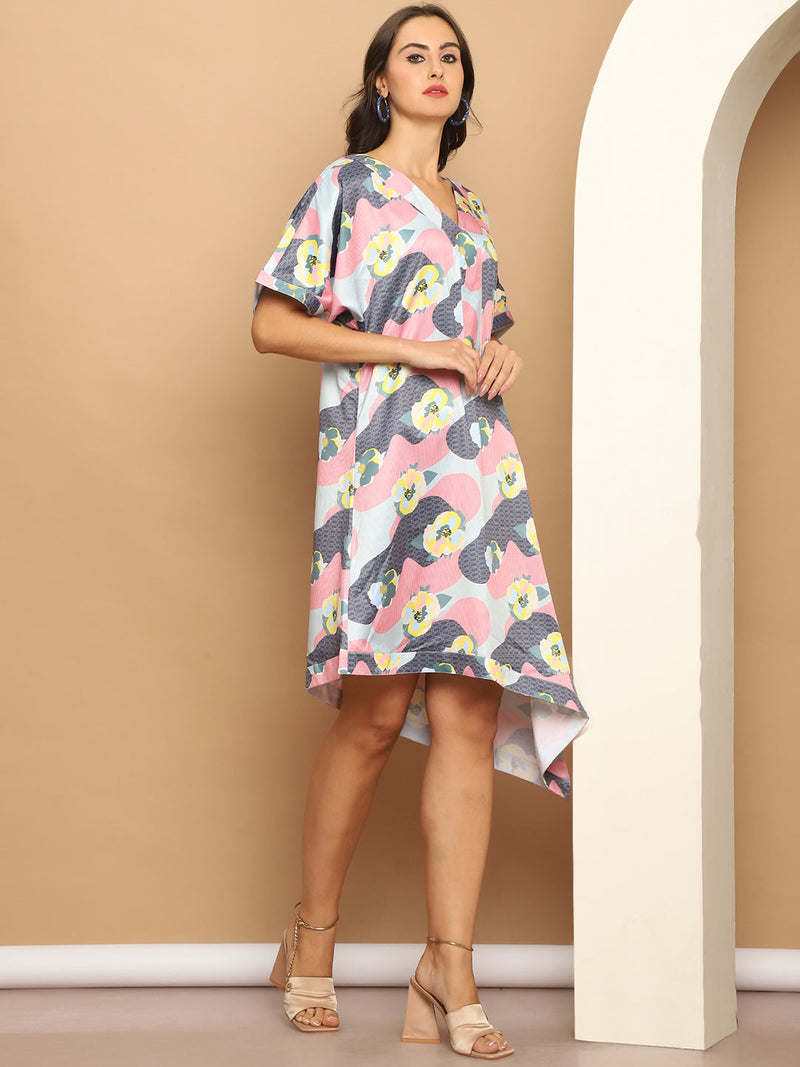 Floral Printed Asymmetric Dress For Women