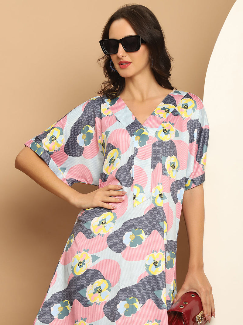 Floral Printed Asymmetric Dress For Women