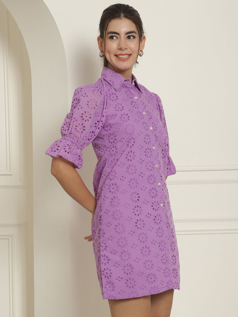 Embroidered Cotton  Dress for Women ( JND 2021Purple )