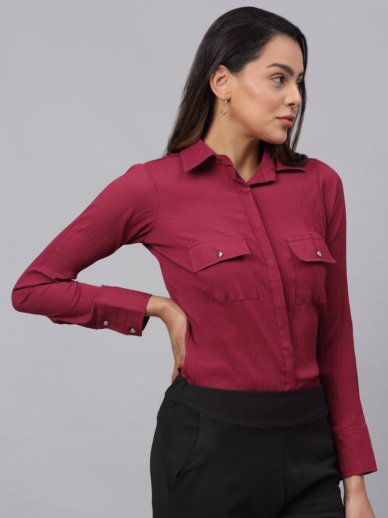 Women Maroon Solid Shirt