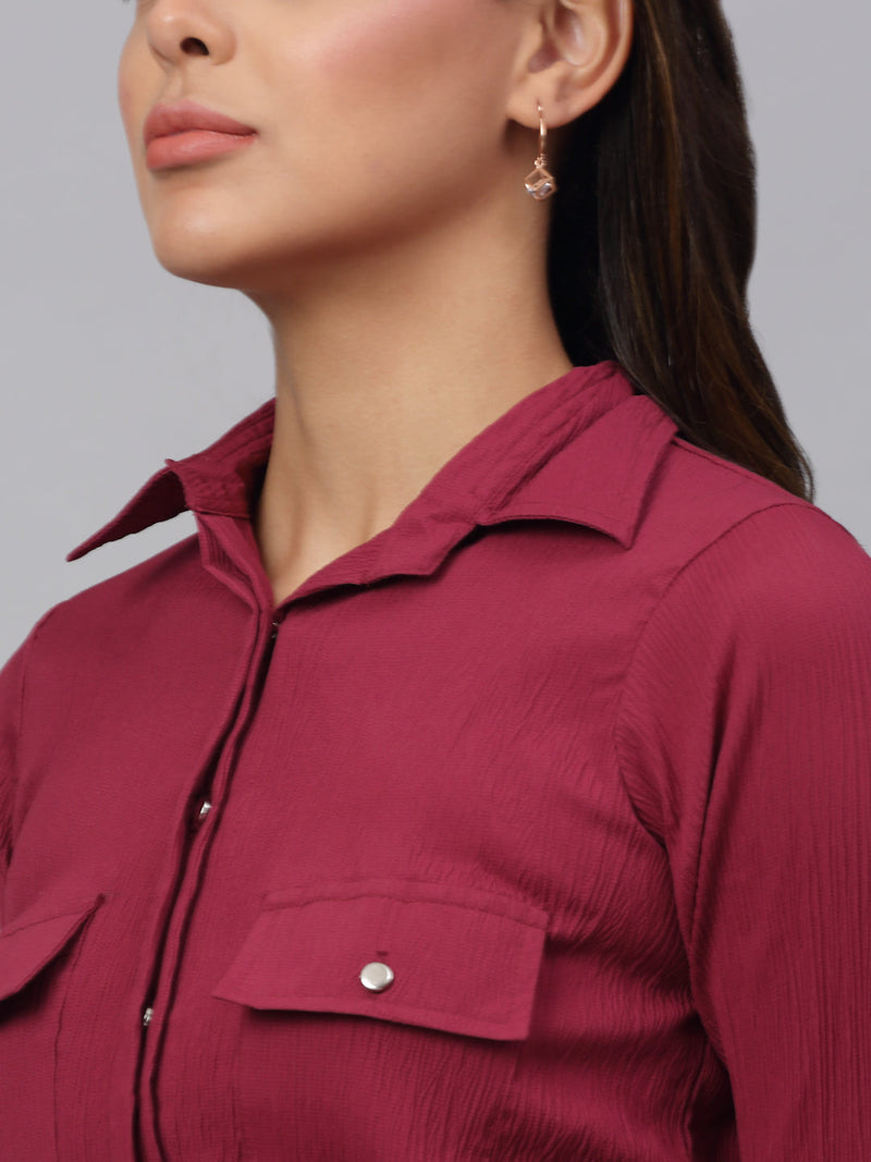 Women Maroon Solid Shirt