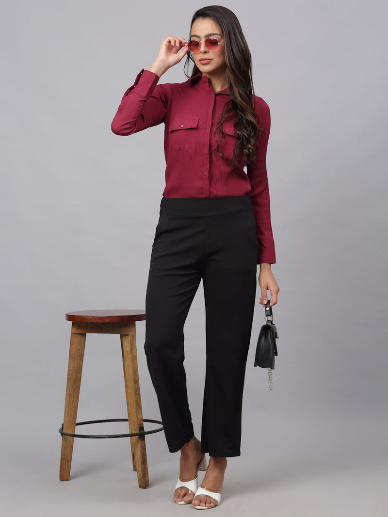 Women Maroon Solid Shirt