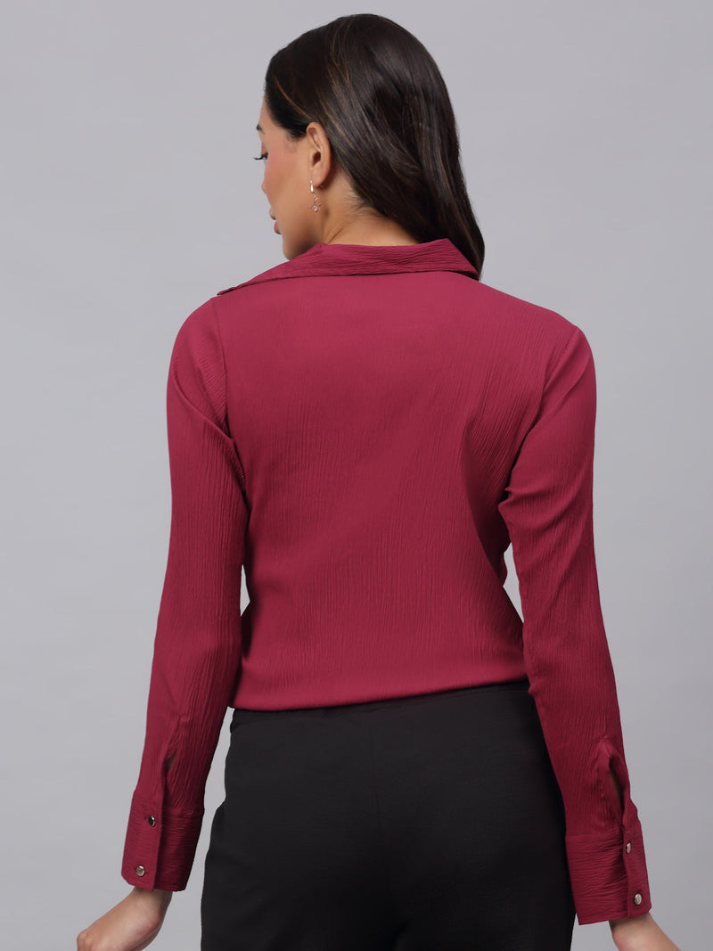 Women Maroon Solid Shirt