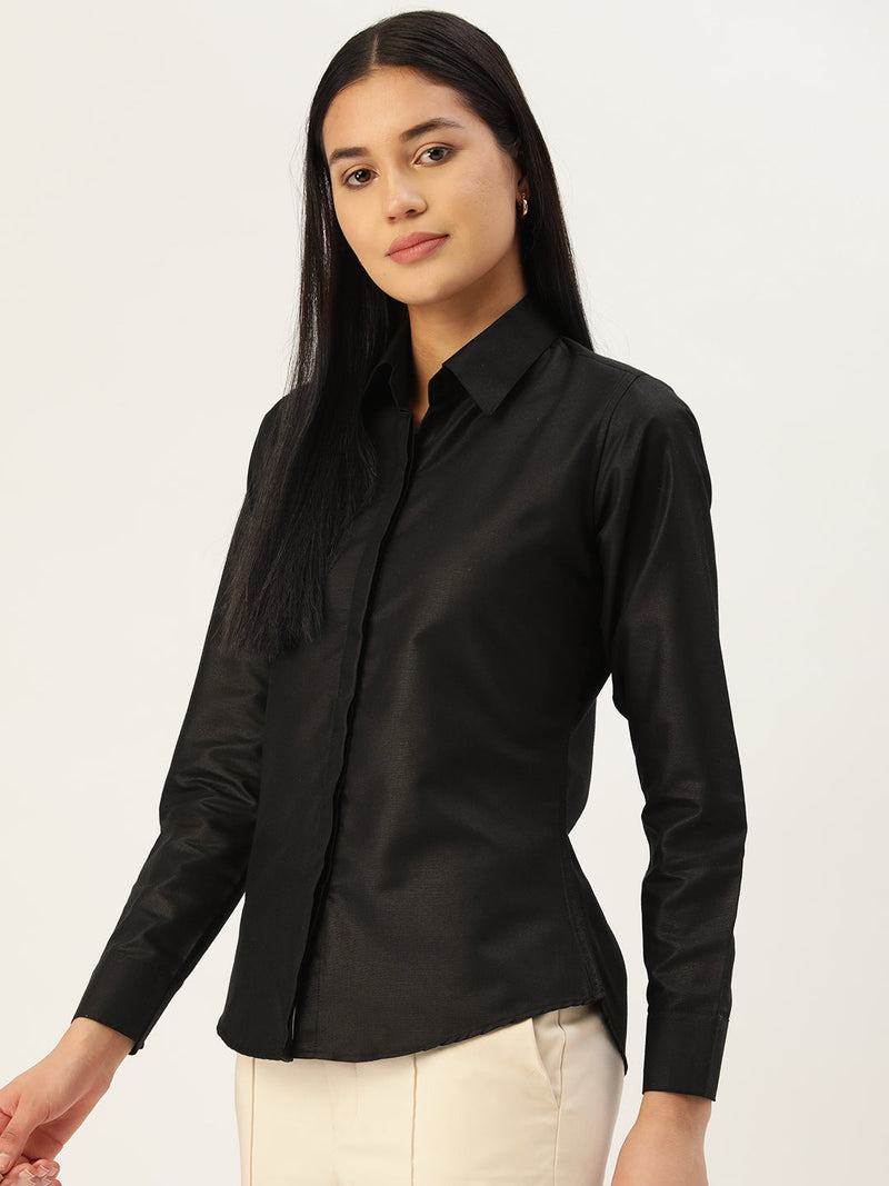 Women Black Solid Shirt Style Top