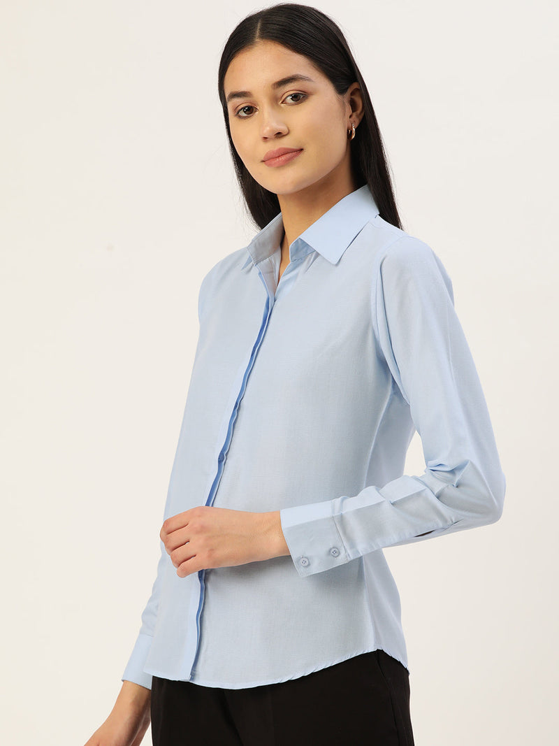 Women Blue Solid Shirt Style Top